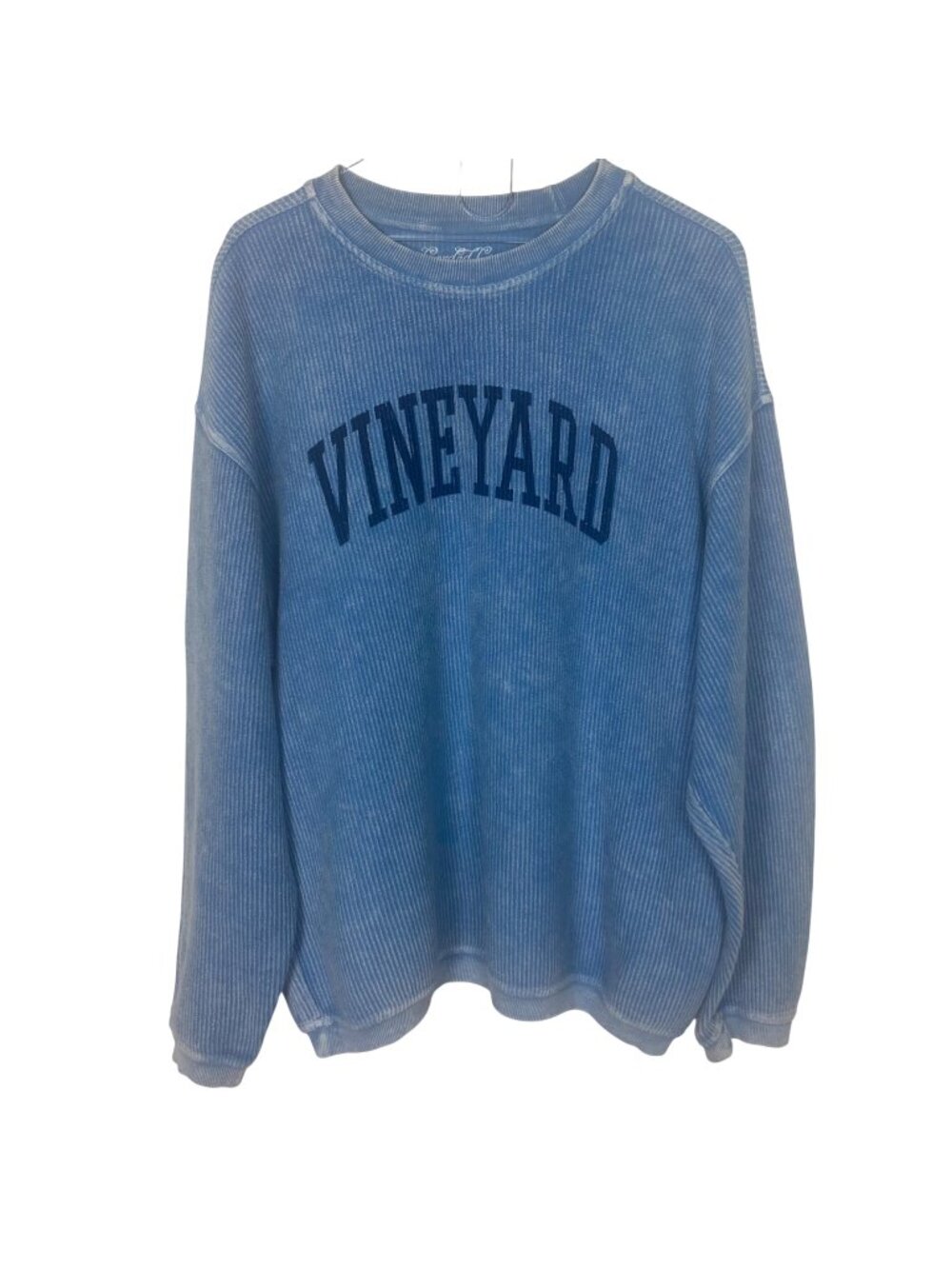 Marthas Vineyard Corded Crew Sweatshirt Medium Blue Cotton Oversized Coastal